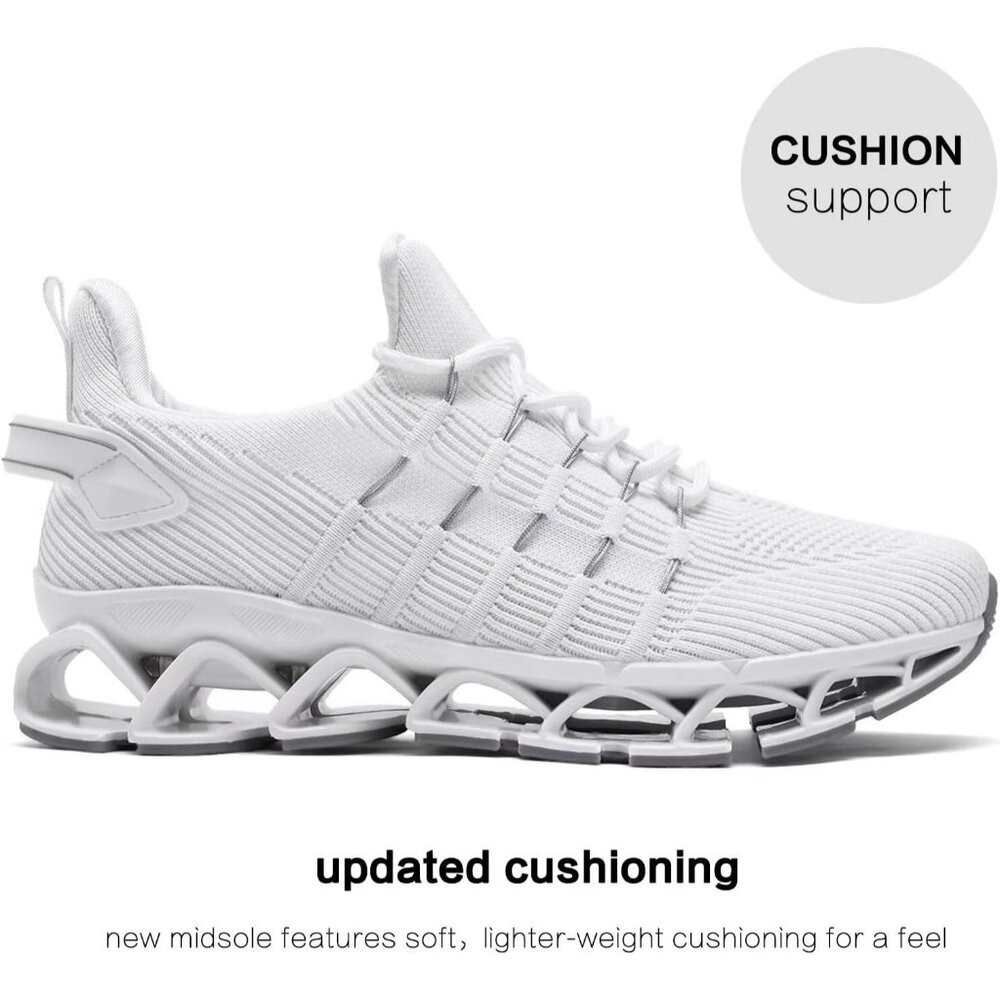 Men's White Non Slip Lightweight Workout Breathable Mesh Fashion Sneakers - Picture 4 of 7